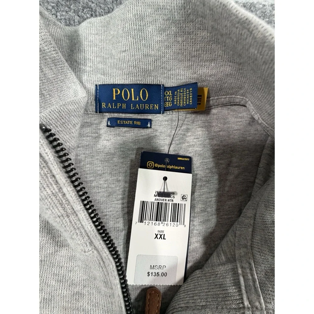 Polo Ralph Lauren Mens XXL Estate Rib Quarter Zip Pullover Grey 710671929009